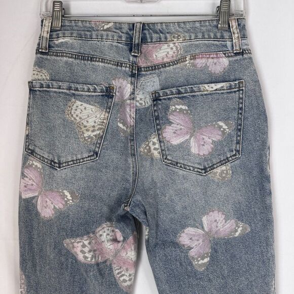 Tinseltown Denim Butterfly Jeans Light Wash High Rise Flare Leg Raw Hem JRS Sz 5 - Picture 4 of 9
